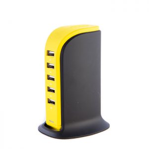 شارژر رومیزی با 5 پورت USB - رنگ زرد